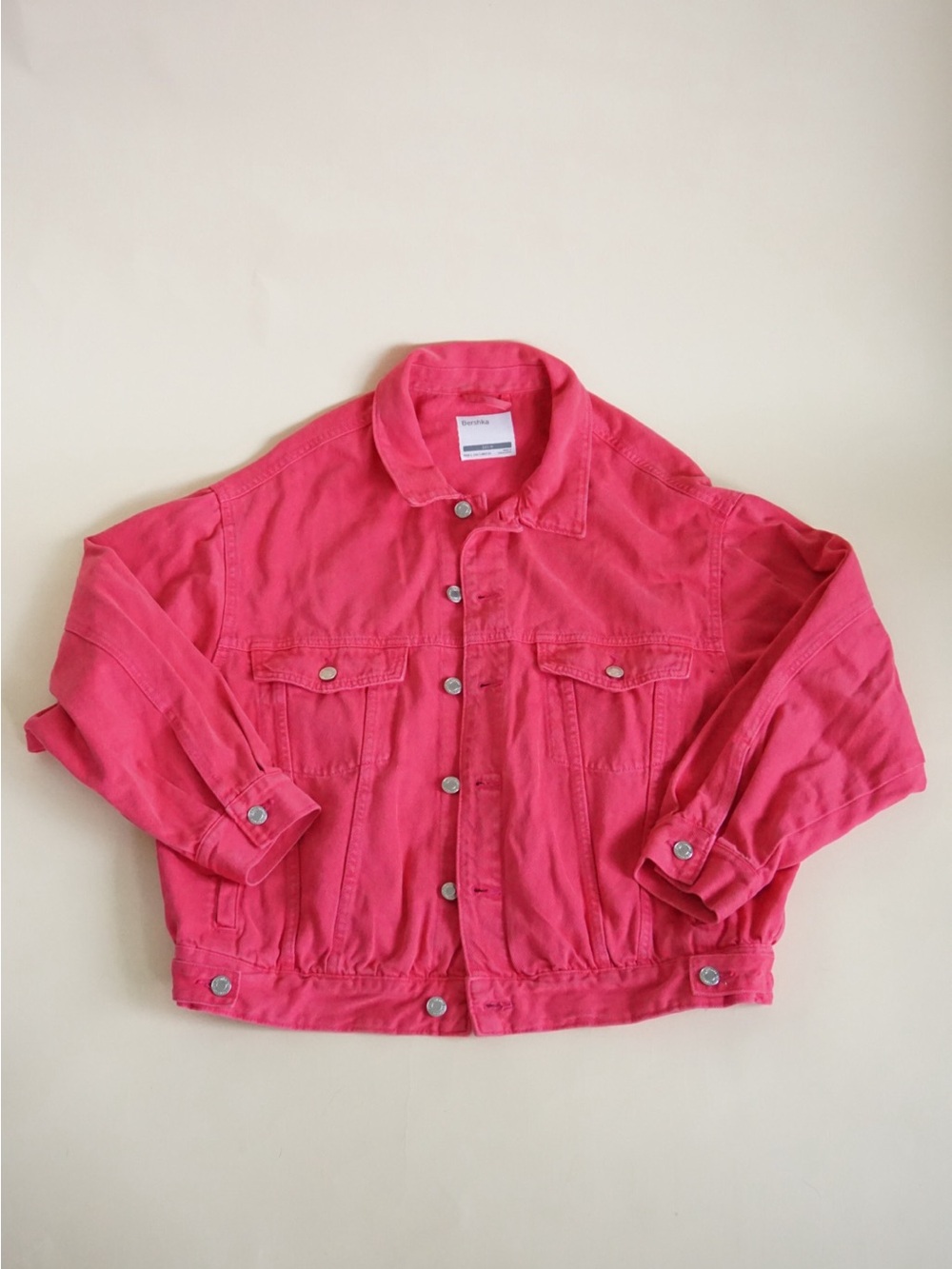Berksha Pink Oversized Style Pink Jean Denim Jacket - Size Small